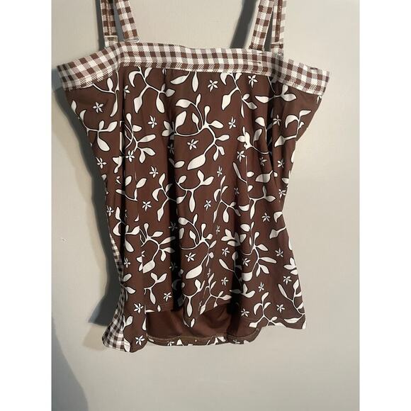 Lands End Brown Floral and Gingham Tankini Top - Picture 6 of 11